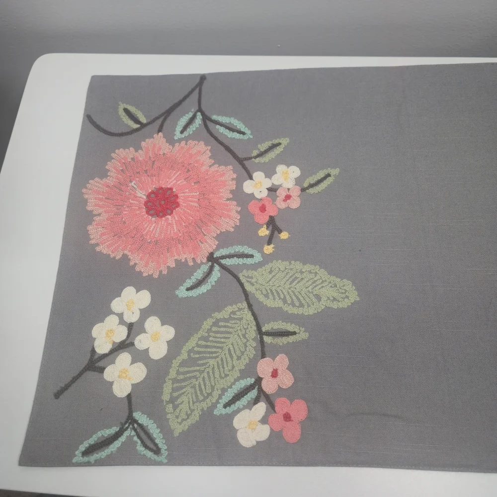 Floral Embroidered Gray Placemats Set Of 4